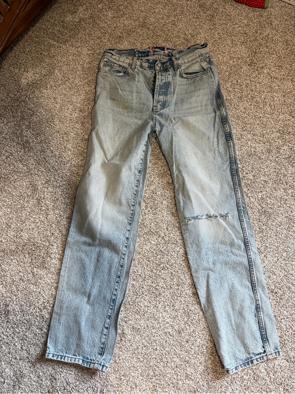 REVICE Light Blue Women’s Straight-Leg high rise Jeans - Distressed Detail